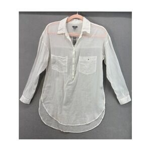 NWT Aerie Shirt Womens Sz M White Cotton‎ Gauze Long Sleeve High Low Hem